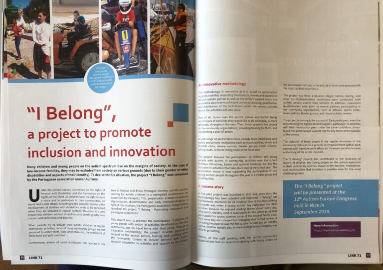 Destaque do Projeto “Eu Faço Parte” na revista internacional da “Autism Europe”