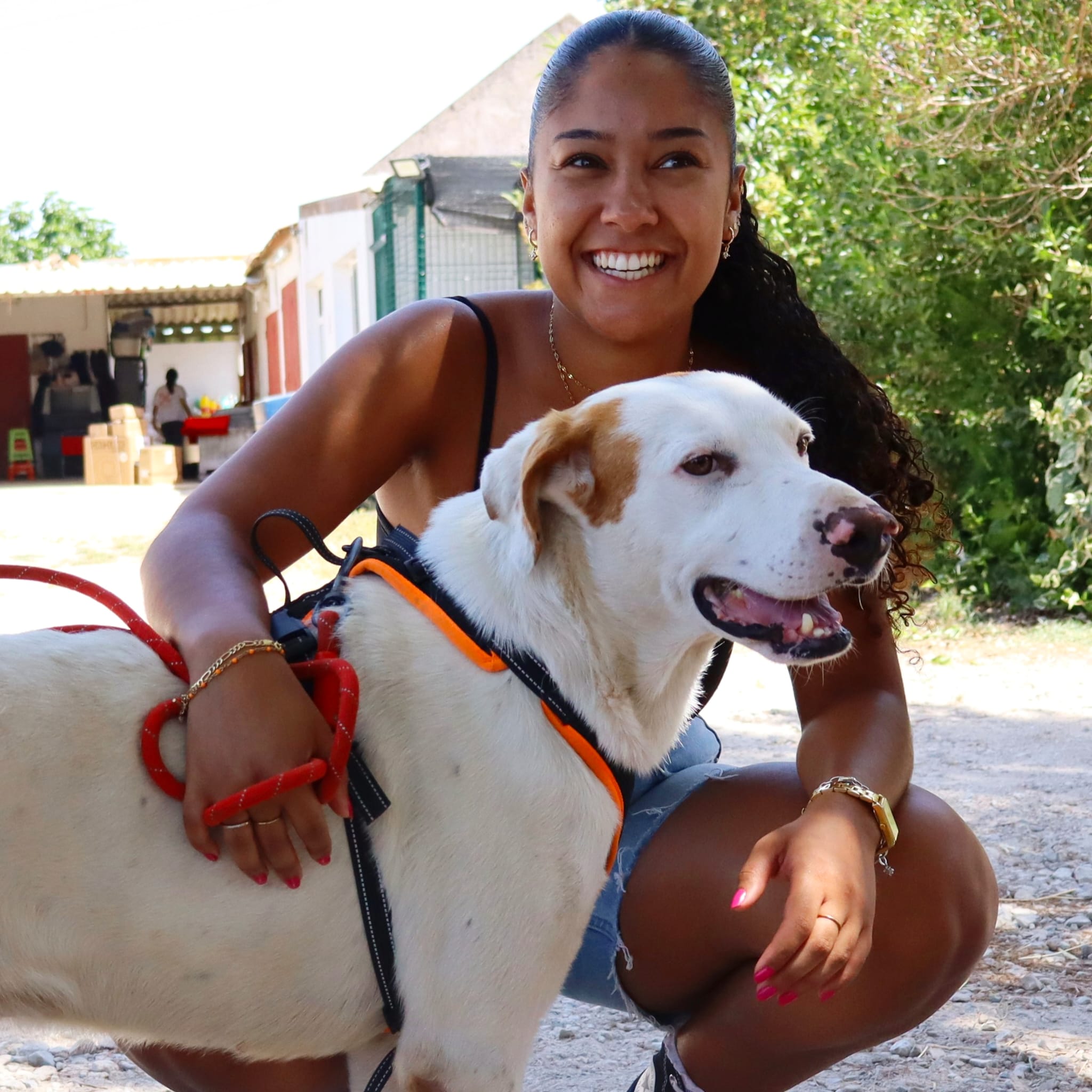 Monteiro, animal da Quintinha Abc, com um membro da equipa da Inovar Autismo
